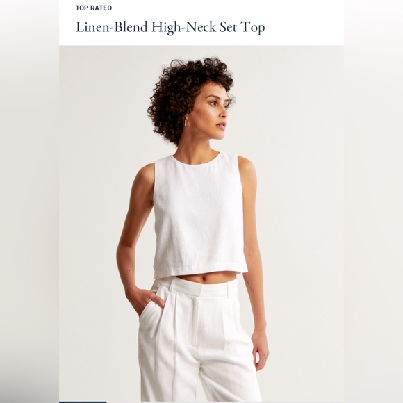 White linen high neck sleeveless top - Picture 1 of 3